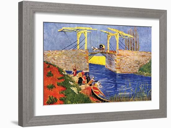 The Langlois Bridge at Arles with Women Washing-Vincent van Gogh-Framed Art Print