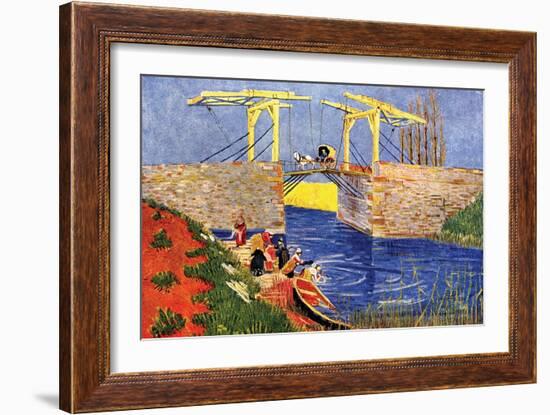 The Langlois Bridge at Arles with Women Washing-Vincent van Gogh-Framed Art Print