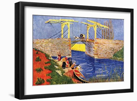 The Langlois Bridge at Arles with Women Washing-Vincent van Gogh-Framed Art Print