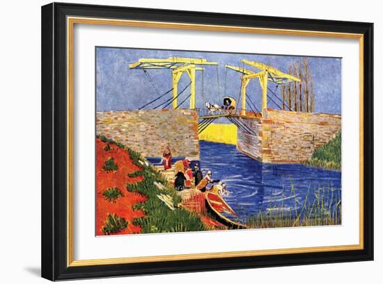 The Langlois Bridge at Arles with Women Washing-Vincent van Gogh-Framed Art Print