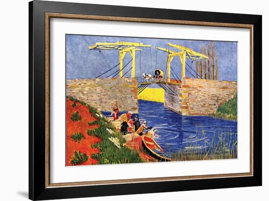The Langlois Bridge At Arles with Women Washing-Vincent van Gogh-Framed Art Print