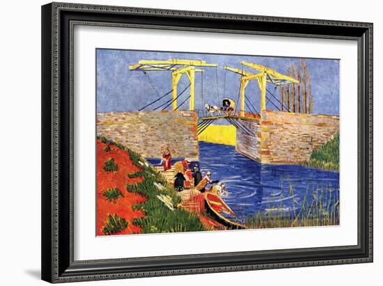 The Langlois Bridge At Arles with Women Washing-Vincent van Gogh-Framed Art Print