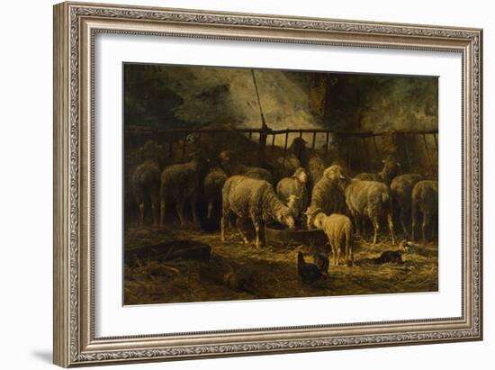 The Large Sheepfold, 1881 (Oil on Canvas)-Charles Emile Jacque-Framed Giclee Print