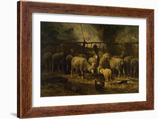 The Large Sheepfold, 1881 (Oil on Canvas)-Charles Emile Jacque-Framed Giclee Print