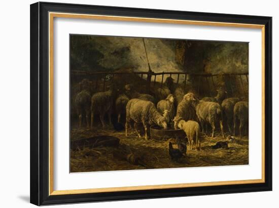 The Large Sheepfold, 1881 (Oil on Canvas)-Charles Emile Jacque-Framed Giclee Print