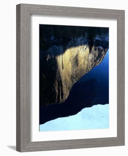 The largest granite rock on Earth reflects in the Merced River-Jerry Ginsberg-Framed Photographic Print