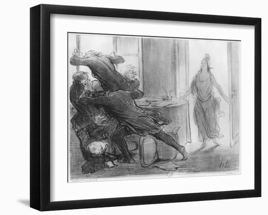 The Last Cabinet Meeting of the Ex-Ministers, Illustration from 'Le Charivari', 9th March 1848-Honore Daumier-Framed Giclee Print