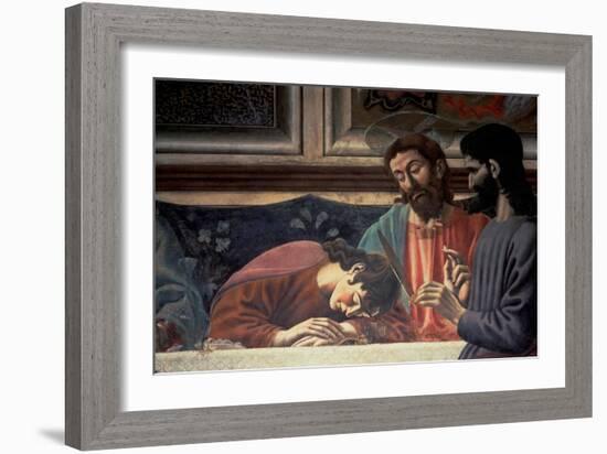 The Last Supper, Detail of Judas, Christ and St. John, 1447 (Fresco) (Detail of 85172)-Andrea Del Castagno-Framed Giclee Print