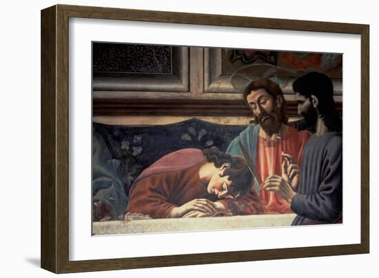 The Last Supper, Detail of Judas, Christ and St. John, 1447 (Fresco) (Detail of 85172)-Andrea Del Castagno-Framed Giclee Print