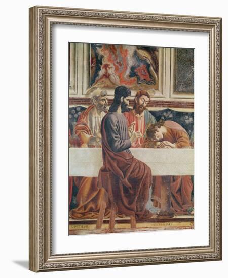 The Last Supper, Detail of Saint John, Saint Peter, Jesus and Judas, 1477-Andrea Del Castagno-Framed Giclee Print