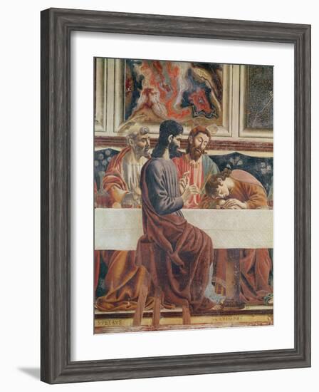 The Last Supper, Detail of Saint John, Saint Peter, Jesus and Judas, 1477-Andrea Del Castagno-Framed Giclee Print