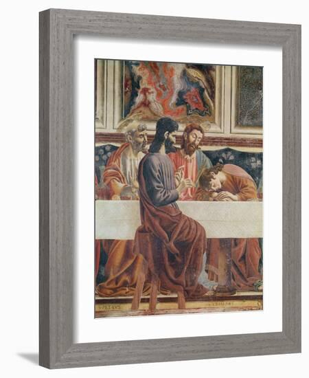 The Last Supper, Detail of Saint John, Saint Peter, Jesus and Judas, 1477-Andrea Del Castagno-Framed Giclee Print