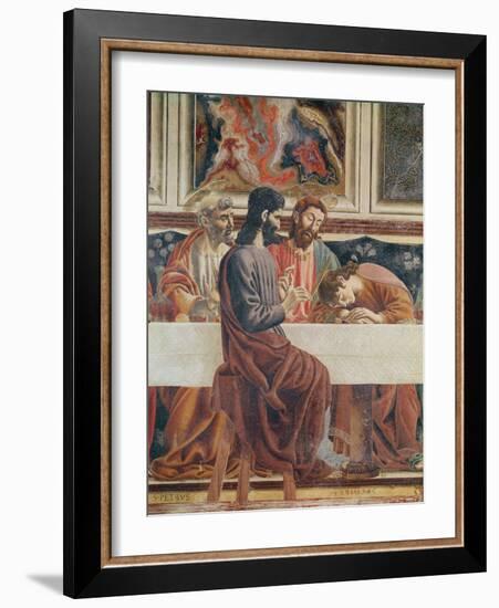 The Last Supper, Detail of Saint John, Saint Peter, Jesus and Judas, 1477-Andrea Del Castagno-Framed Giclee Print