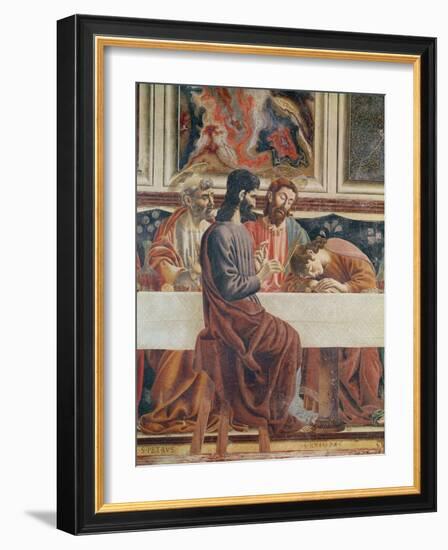 The Last Supper, Detail of Saint John, Saint Peter, Jesus and Judas, 1477-Andrea Del Castagno-Framed Giclee Print