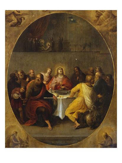 the last supper in a painted oval in a surround decorated with the
