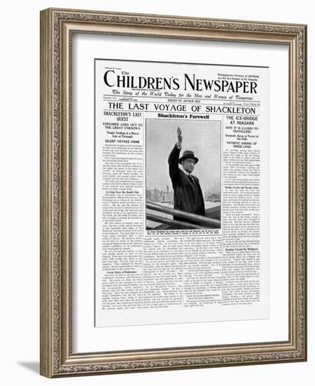 The Last Voyage of Shackleton, Front Page of 'The Children's Newspaper', February 1922-English School-Framed Giclee Print