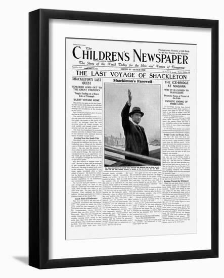 The Last Voyage of Shackleton, Front Page of 'The Children's Newspaper', February 1922-English School-Framed Giclee Print