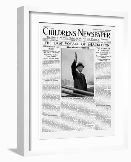 The Last Voyage of Shackleton, Front Page of 'The Children's Newspaper', February 1922-English School-Framed Giclee Print