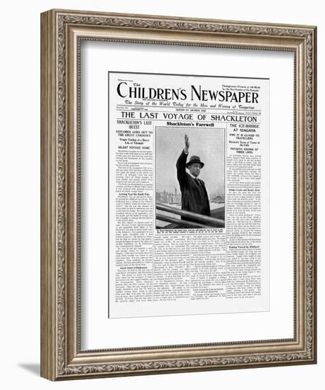 The Last Voyage of Shackleton, Front Page of 'The Children's Newspaper', February 1922-English School-Framed Giclee Print