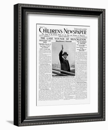 The Last Voyage of Shackleton, Front Page of 'The Children's Newspaper', February 1922-English School-Framed Giclee Print