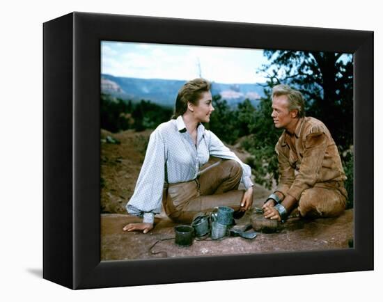 THE LAST WAGON, 1956 directed by DELMER DAVES Felicia Farr and Richard Widmark (photo)-null-Framed Stretched Canvas