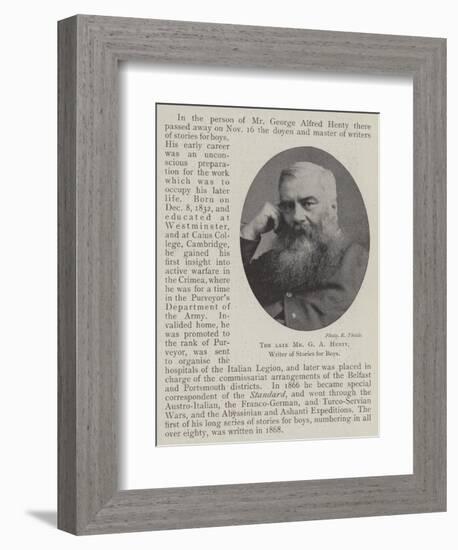 The Late Mr G a Henty, Writer of Stories for Boys-null-Framed Giclee Print