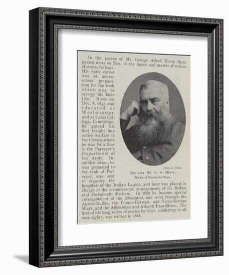 The Late Mr G a Henty, Writer of Stories for Boys-null-Framed Giclee Print