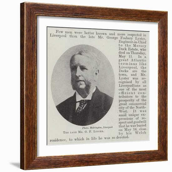 The Late Mr G F Lyster-null-Framed Giclee Print