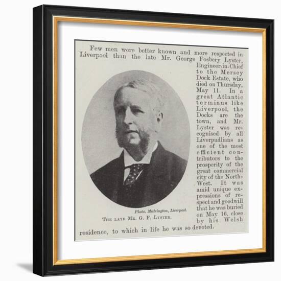 The Late Mr G F Lyster-null-Framed Giclee Print