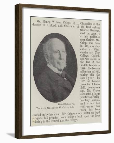 The Late Mr Henry W Cripps-null-Framed Giclee Print