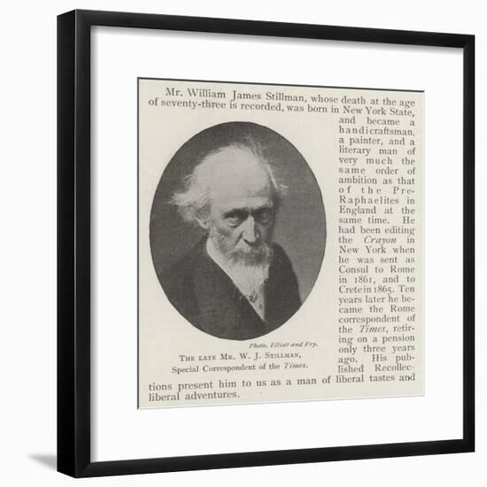 The Late Mr W J Stillman, Special Correspondent of the Times-null-Framed Giclee Print