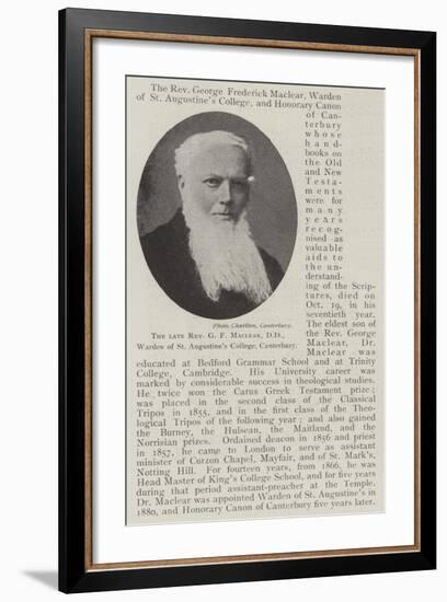 The Late Reverend G F Maclear, Dd, Warden of St Augustine's College, Canterbury-null-Framed Giclee Print