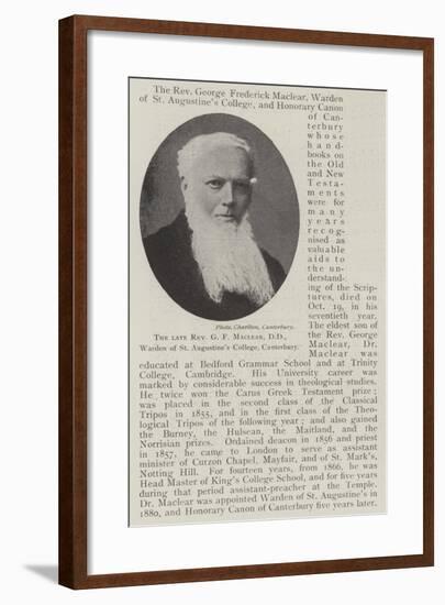 The Late Reverend G F Maclear, Dd, Warden of St Augustine's College, Canterbury-null-Framed Giclee Print