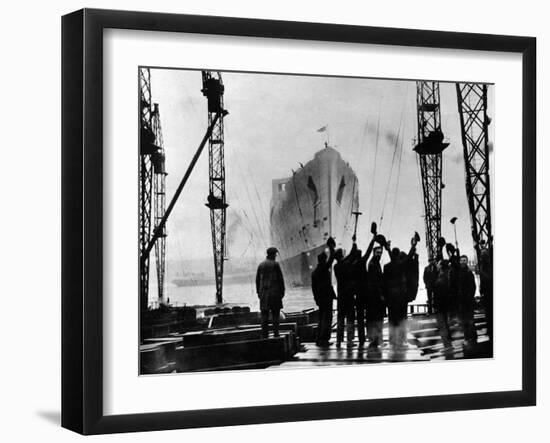 The Launch of R.M.S. 'Queen Mary', Clydebank, September 1934-null-Framed Premium Photographic Print
