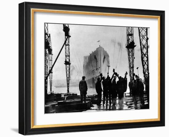 The Launch of R.M.S. 'Queen Mary', Clydebank, September 1934-null-Framed Premium Photographic Print