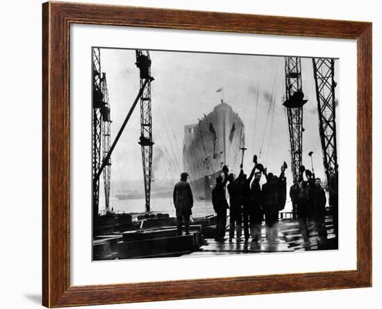 The Launch of R.M.S. 'Queen Mary', Clydebank, September 1934-null-Framed Photographic Print