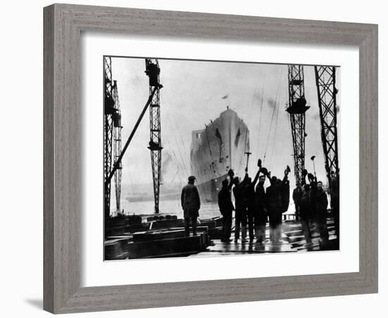 The Launch of R.M.S. 'Queen Mary', Clydebank, September 1934-null-Framed Photographic Print