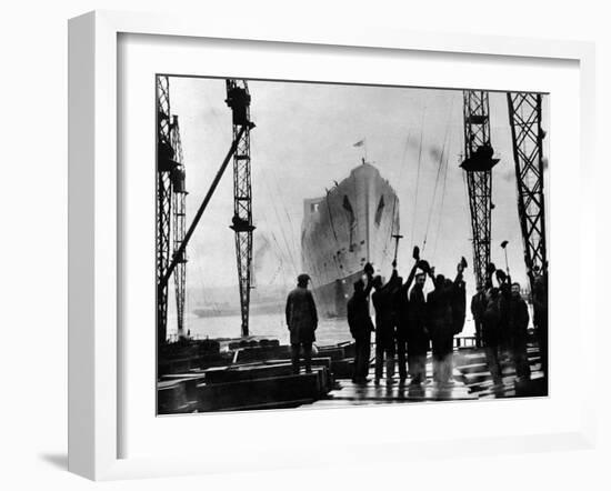 The Launch of R.M.S. 'Queen Mary', Clydebank, September 1934-null-Framed Photographic Print