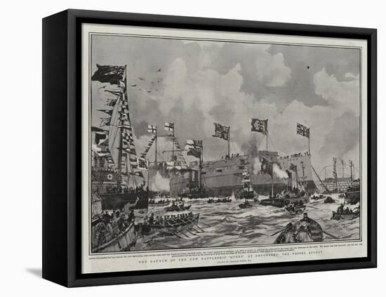 The Launch of the New Battleship Queen at Devonport, the Vessel Afloat-Charles Edward Dixon-Framed Premier Image Canvas