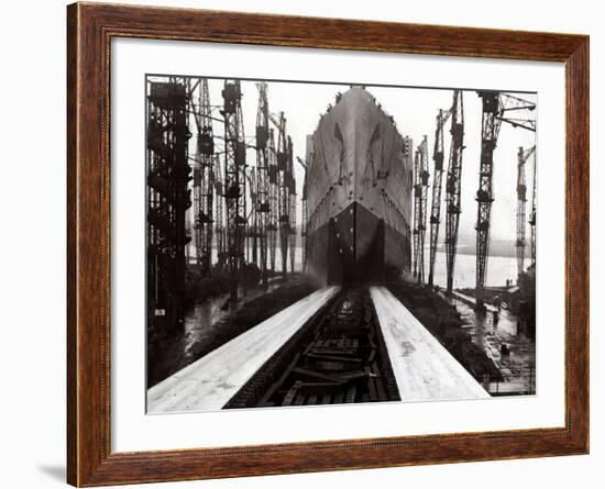 The Launch of the Ship the Queen Mary-null-Framed Photographic Print