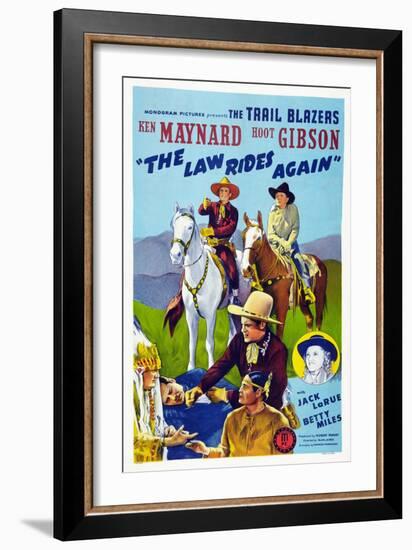 The Law Rides Again, Chief Thundercloud, Ken Maynard, Hoot Gibson, Betty Miles, 1943-null-Framed Art Print