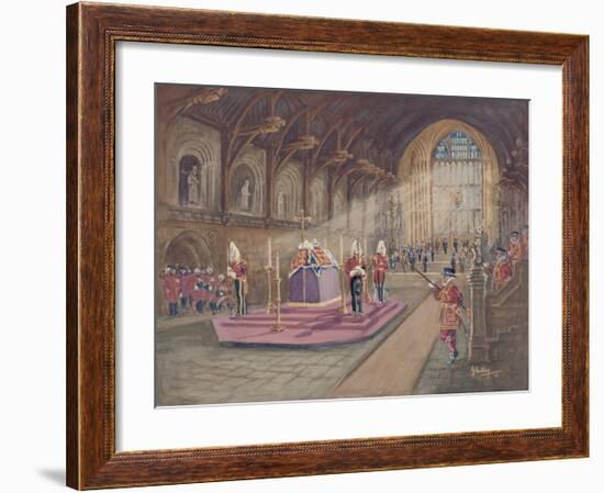 The Laying In State of Her Majesty the Queen Mother-John King-Framed Premium Giclee Print