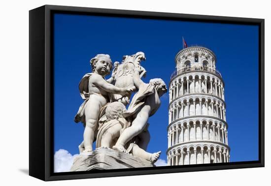 The Leaning Tower of Pisa, campanile or bell tower, Fontana dei Putti, Piazza del Duomo, UNESCO Wor-John Guidi-Framed Premier Image Canvas