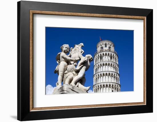 The Leaning Tower of Pisa, campanile or bell tower, Fontana dei Putti, Piazza del Duomo, UNESCO Wor-John Guidi-Framed Photographic Print