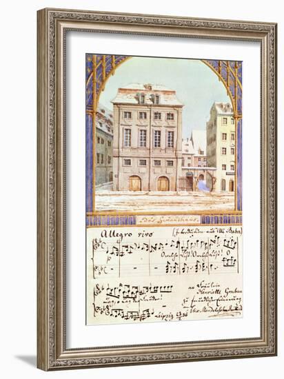 The Leipzig Gewandhaus with a Piece of Music by Felix Mendelssohn (1809-47)-null-Framed Giclee Print