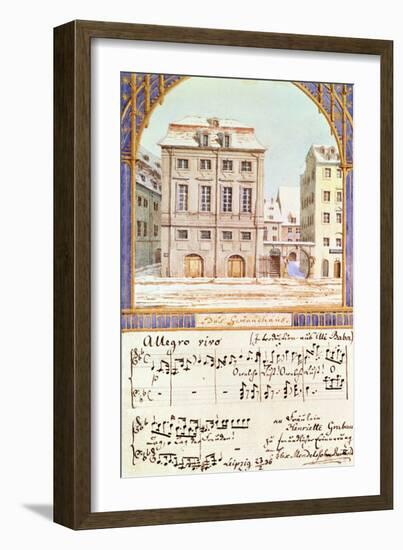 The Leipzig Gewandhaus with a Piece of Music by Felix Mendelssohn (1809-47)-null-Framed Giclee Print