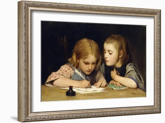 The Lesson; Der Schreibunterricht, 1865-Albert Anker-Framed Giclee Print