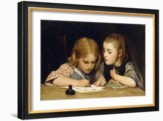 The Lesson; Der Schreibunterricht, 1865-Albert Anker-Framed Giclee Print