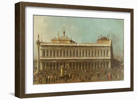 The Library and the Piazetta, Venice, Looking West, with Numerous Figures, circa 1740-Canaletto-Framed Giclee Print