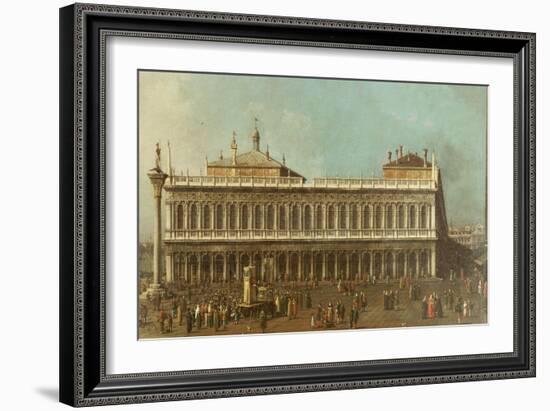 The Library and the Piazetta, Venice, Looking West, with Numerous Figures, circa 1740-Canaletto-Framed Giclee Print